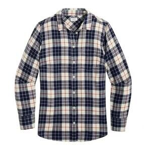 J. Crew Plaid Cotton Flannel Long Sleeve Button Down Shirt Pocket L Blue White